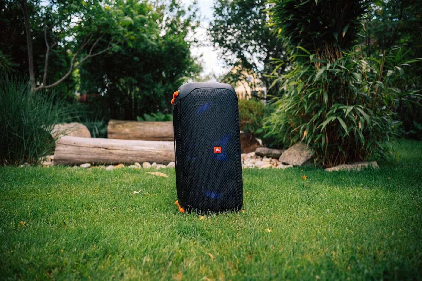 Party speaker on the grass in a garden