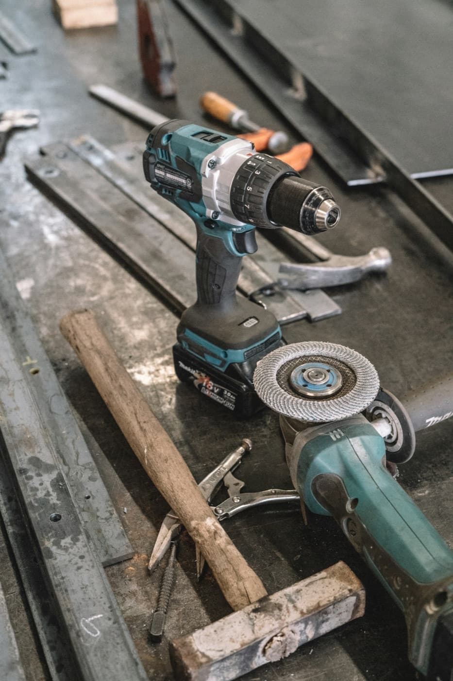 Makita 18V cordless drill on a workbench